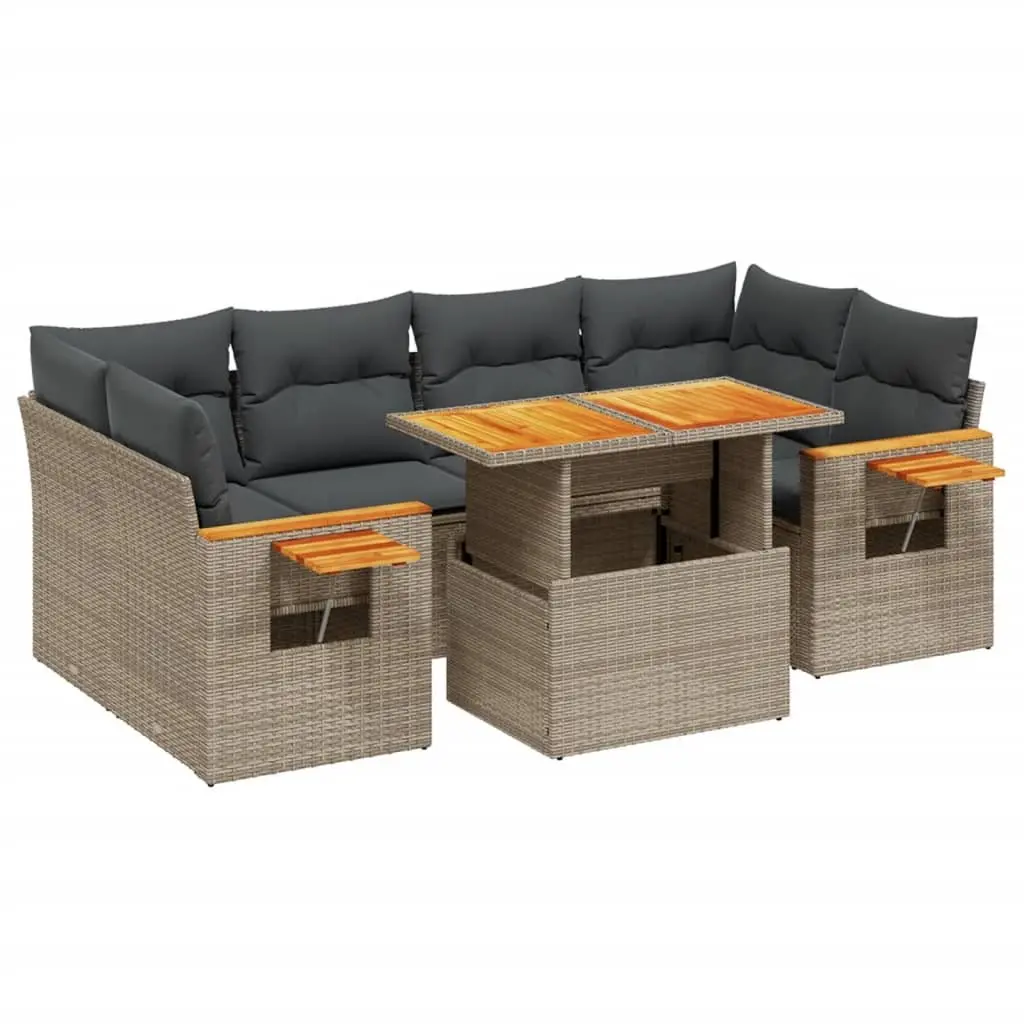 Garden Sofa Set 7 Piece Grey Poly Rattan Outdoor Furniture Patio Cushions
