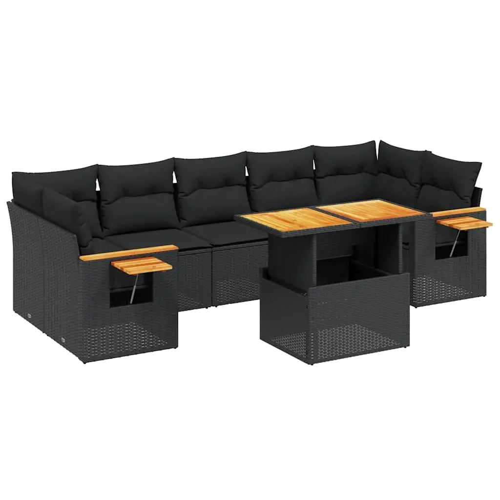 8 Piece Garden Sofa Set Black Poly Rattan Modular Outdoor Furniture