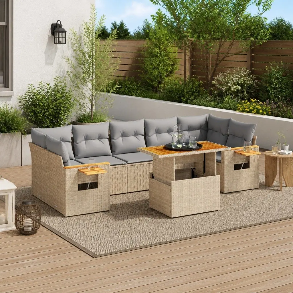 Garden Sofa Set 8 Piece Outdoor Furniture Beige Poly Rattan Patio Lounge Modular
