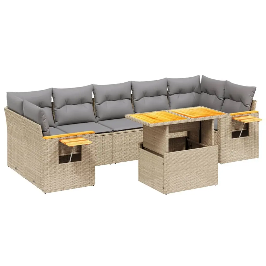 Garden Sofa Set 8 Piece Outdoor Furniture Beige Poly Rattan Patio Lounge Modular