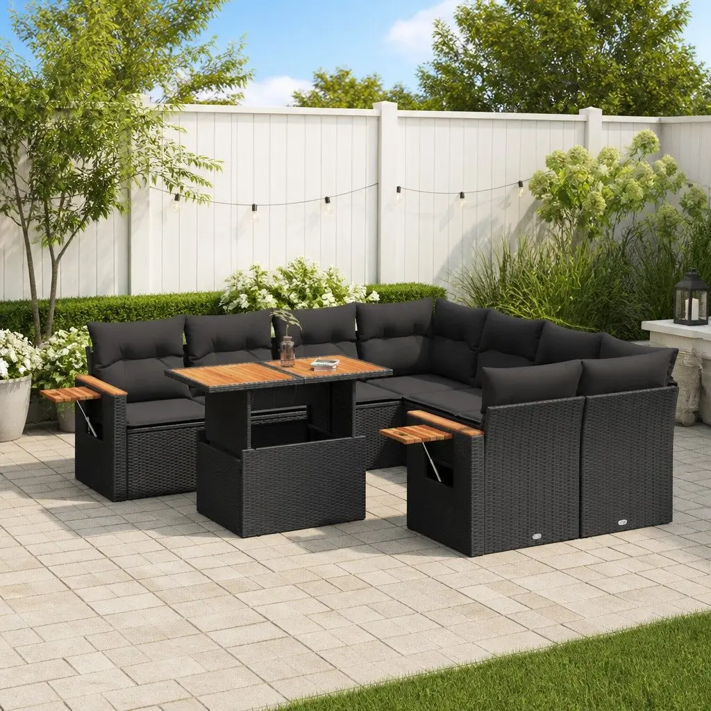 9 Piece Garden Sofa Set Outdoor Furniture Patio Sectional Black with Cushions