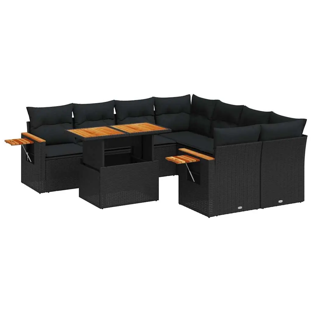 9 Piece Garden Sofa Set Outdoor Furniture Patio Sectional Black with Cushions