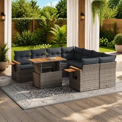 Garden Sofa Set 9 Piece Outdoor Furniture Grey Poly Rattan Modular Patio