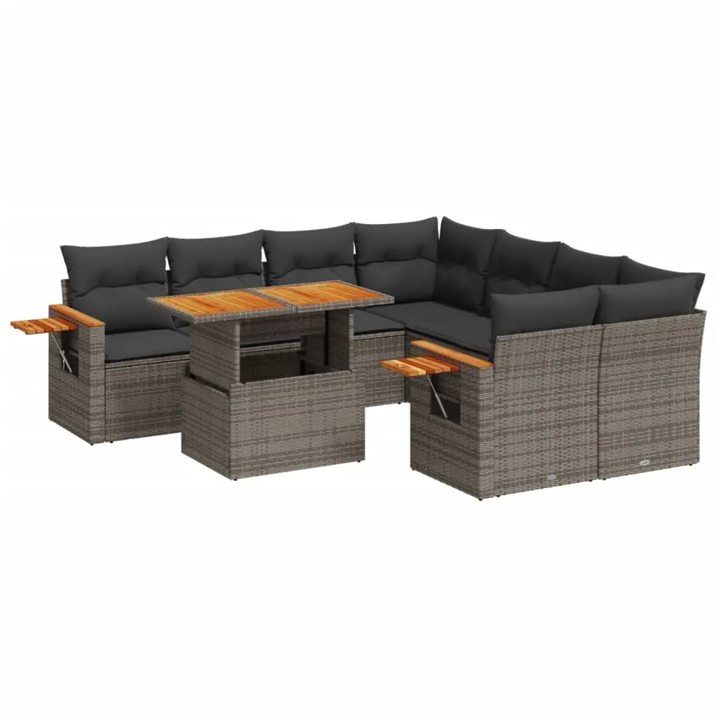 Garden Sofa Set 9 Piece Outdoor Furniture Grey Poly Rattan Modular Patio