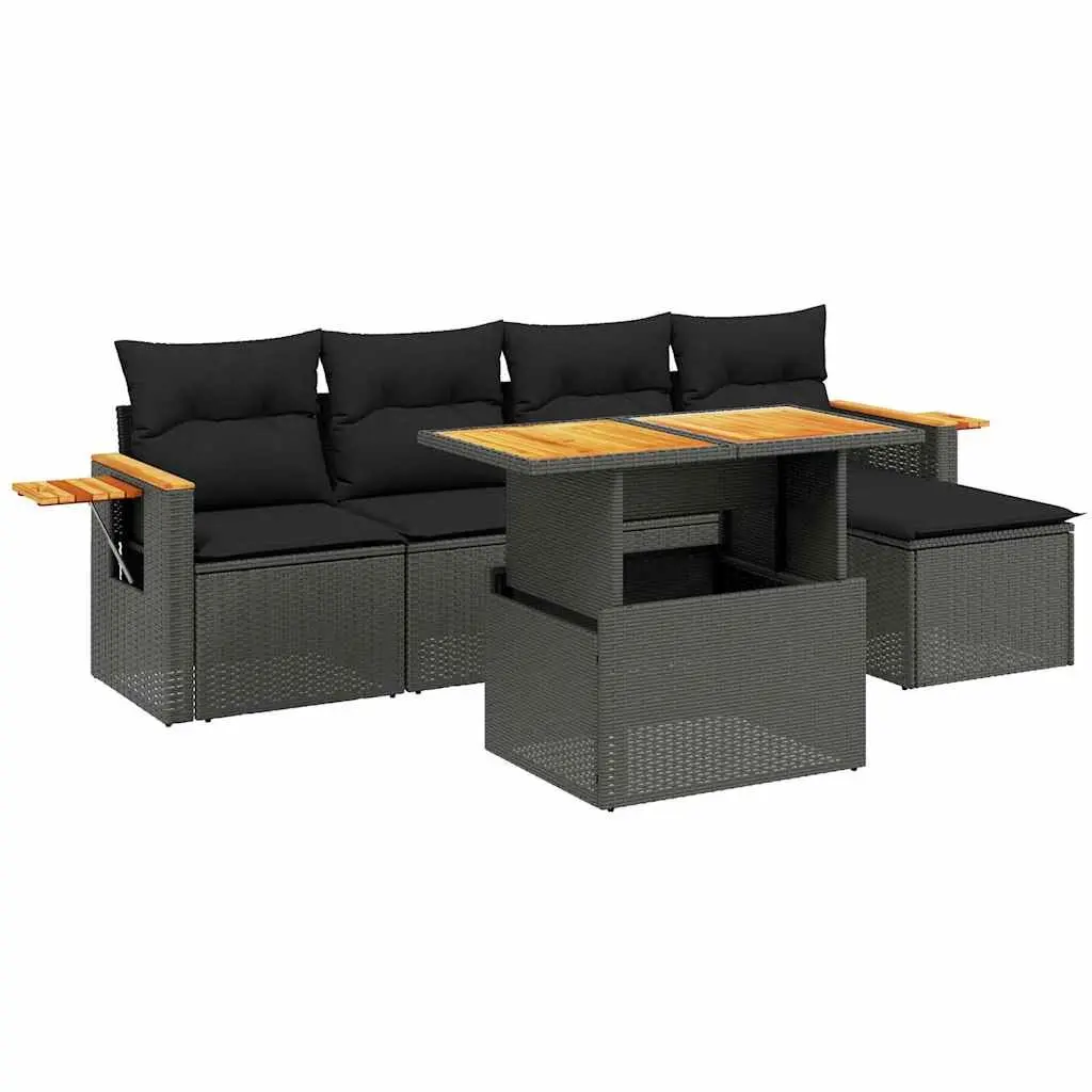 Garden Sofa Set 6 Piece Outdoor Furniture Poly Rattan Black Patio Lounge Modular