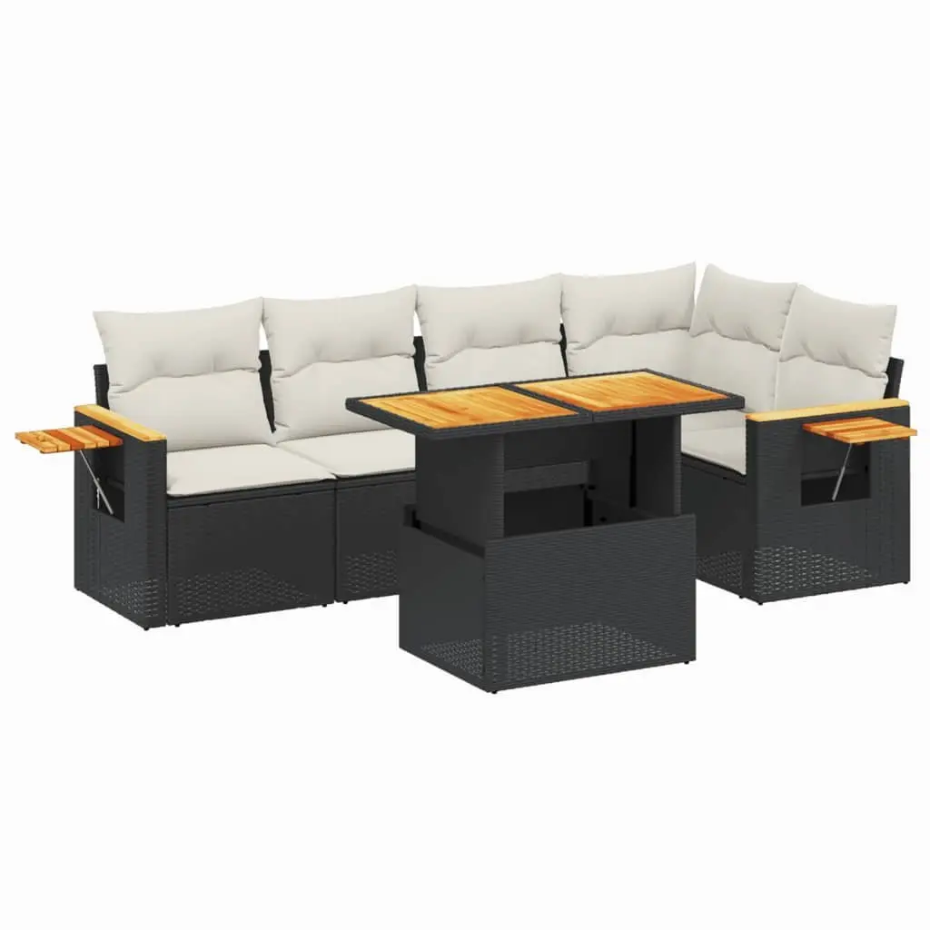 Garden Sofa Set 6 Piece Outdoor Furniture Black Poly Rattan with Cushions Patio