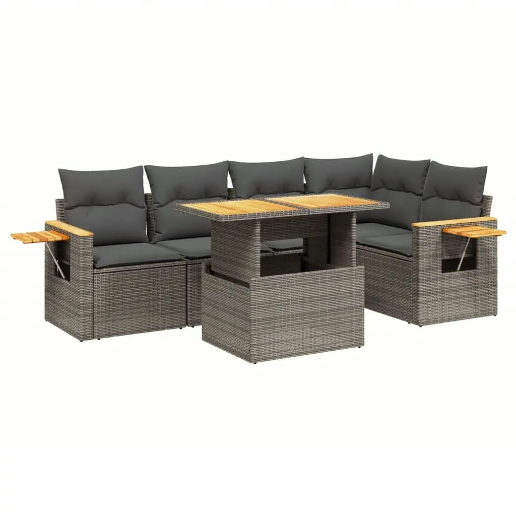 Garden Sofa Set 6 Piece Outdoor Furniture Grey Poly Rattan with Cushions
