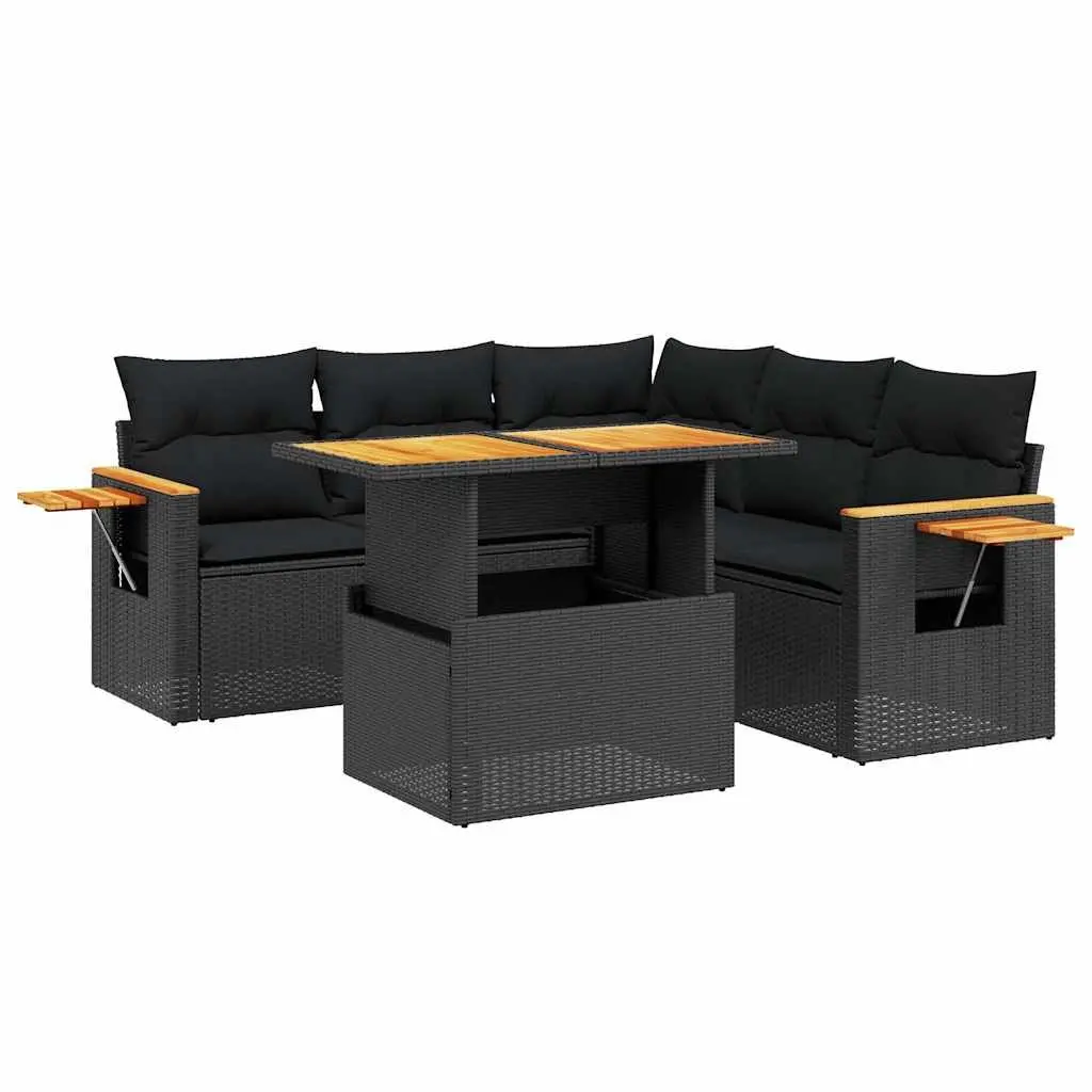 Garden Sofa Set 6 Piece Outdoor Patio Furniture Black Poly Rattan Modular with