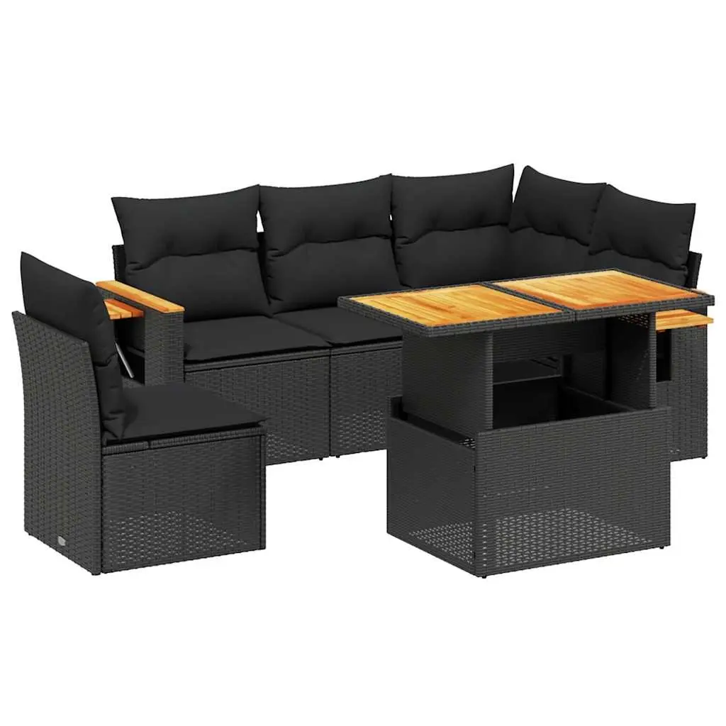 Garden Sofa Set 6 Piece Outdoor Furniture Patio Black Poly Rattan Modular