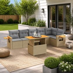 Garden Sofa Set 7 Piece Outdoor Furniture Beige Poly Rattan Patio Lounge
