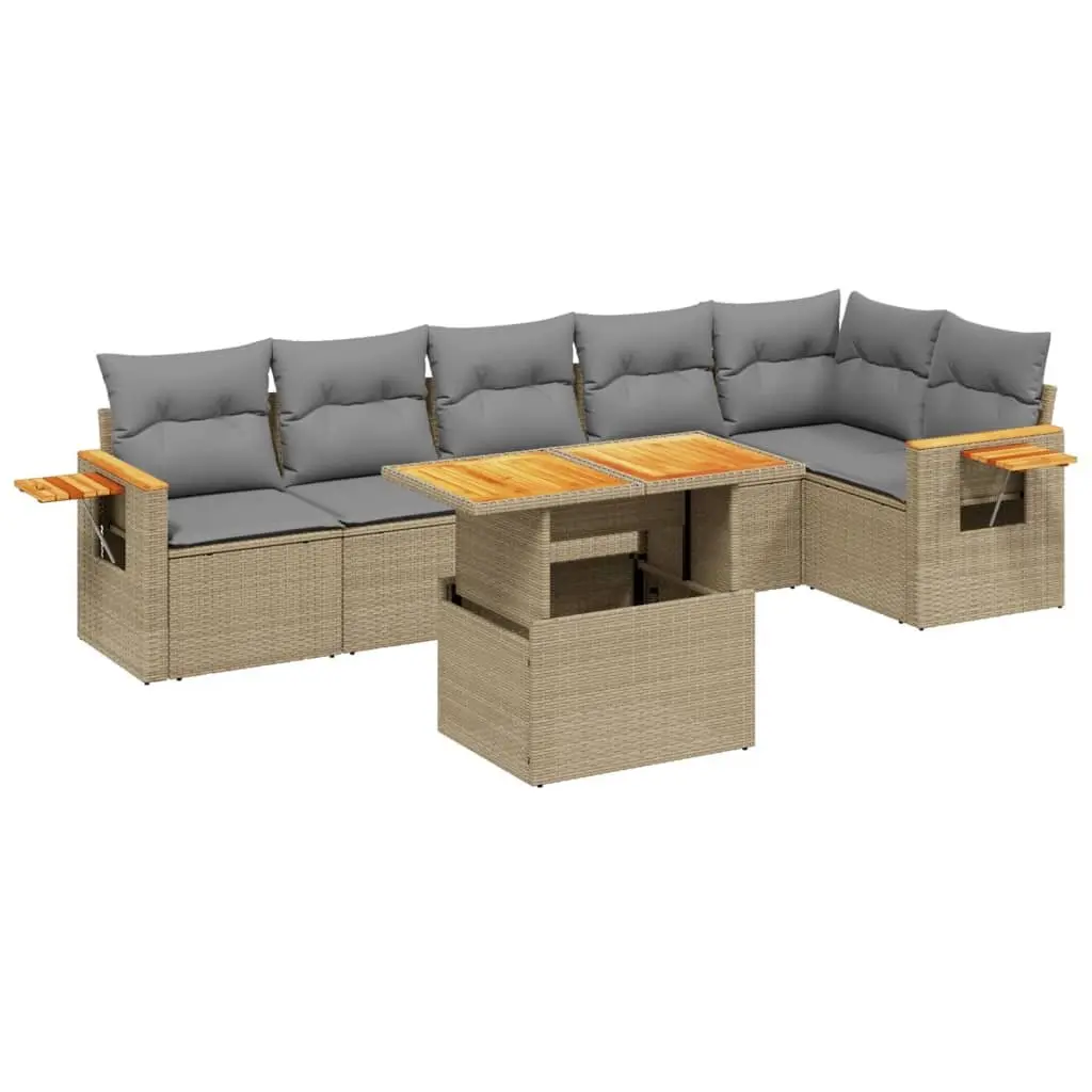 Garden Sofa Set 7 Piece Outdoor Furniture Beige Poly Rattan Patio Lounge