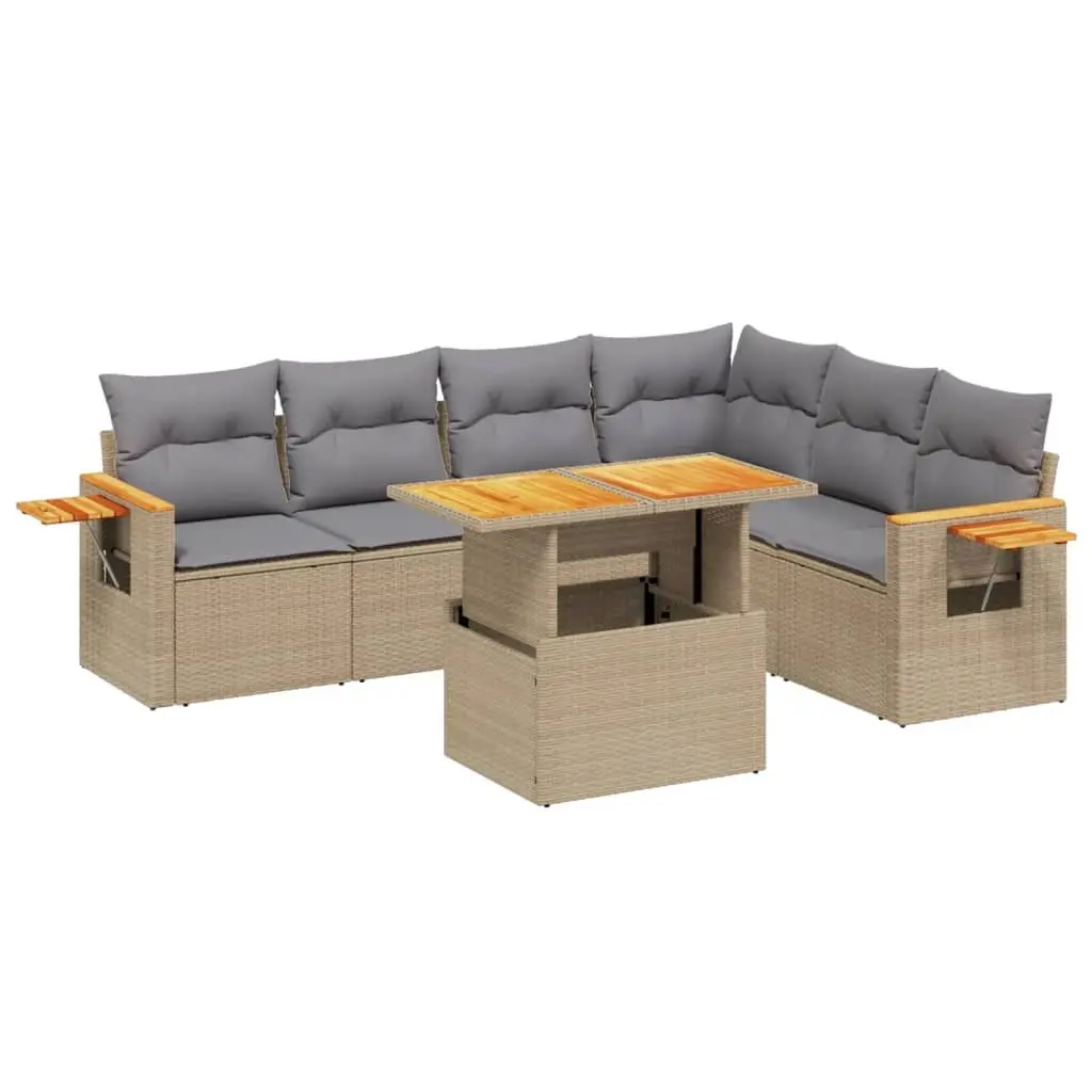 7 Piece Garden Sofa Set Beige Poly Rattan Outdoor Furniture Patio Lounge with
