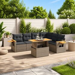 7 Piece Garden Sofa Set Adjustable Dining Table Outdoor Patio Furniture Grey