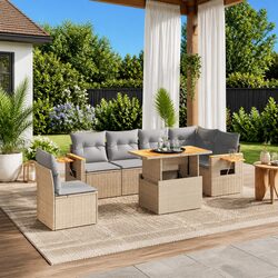 7 Piece Garden Sofa Set Adjustable Dining Table Foldable Side Table Beige