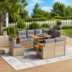 Friendly 9 Piece Beige Garden Sofa Set for You