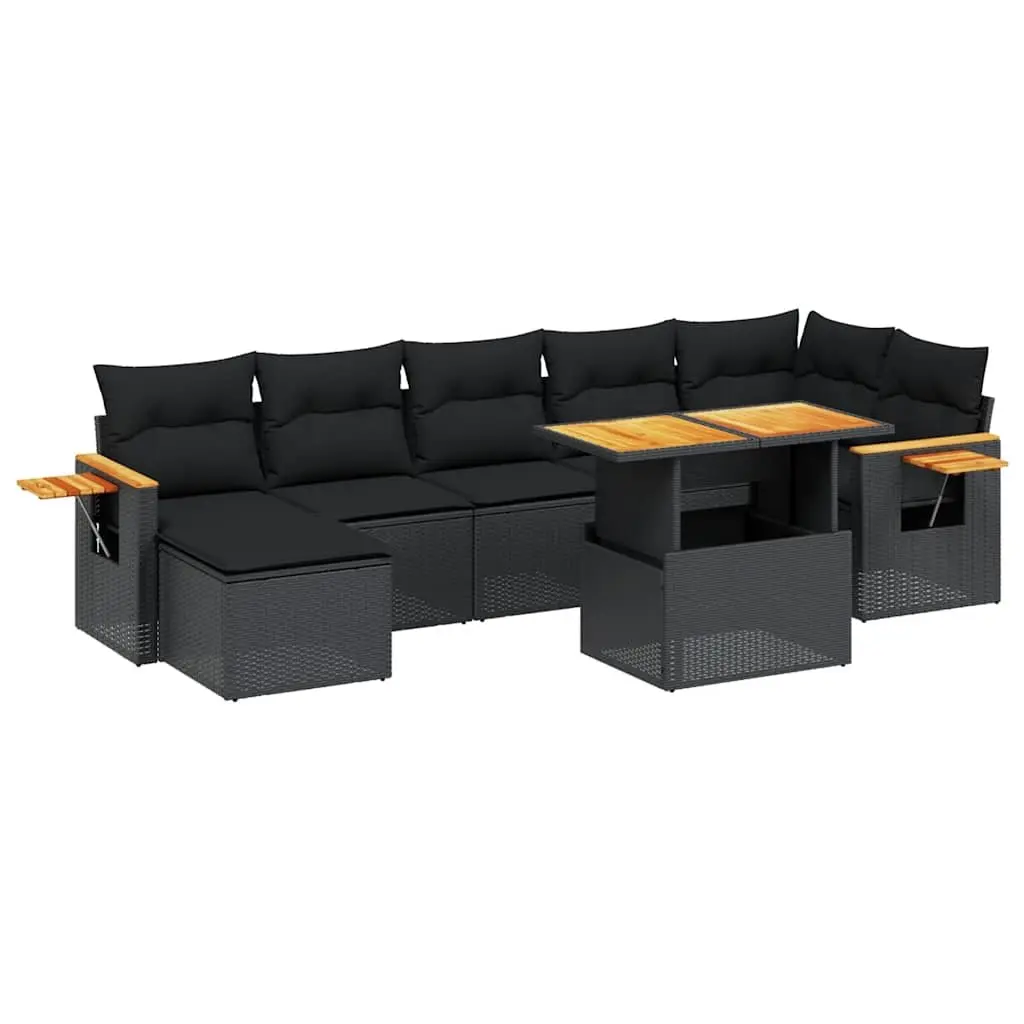 Garden Sofa Set 8 Piece Outdoor Patio Furniture Black Poly Rattan Modular with