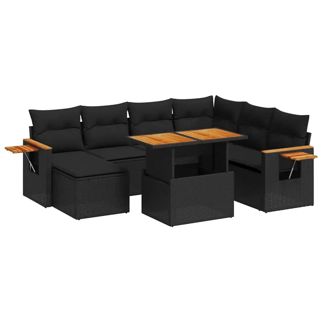 Garden Sofa Set 8 Piece Outdoor Furniture Black Poly Rattan Modular Patio Lounge
