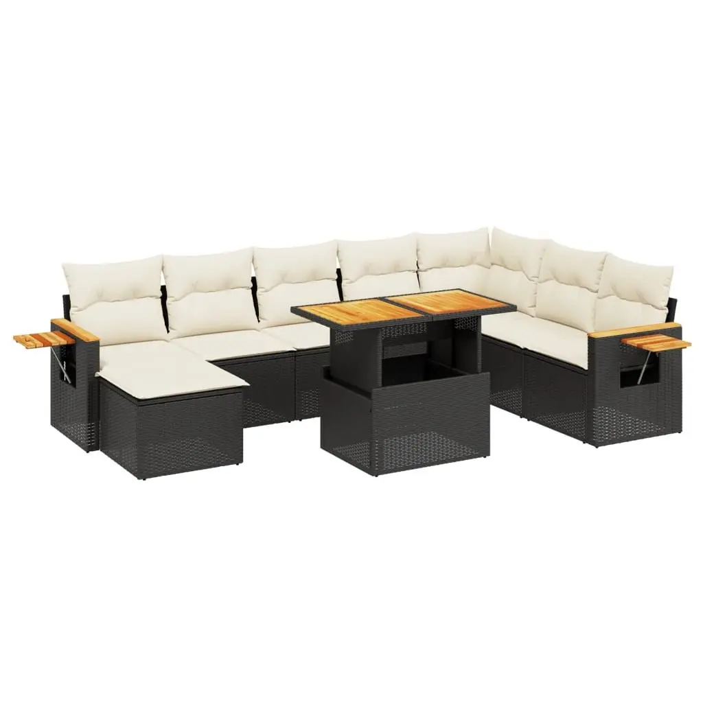 Garden Sofa Set 9 Piece Outdoor Furniture Patio Lounge Black Poly Rattan Modular