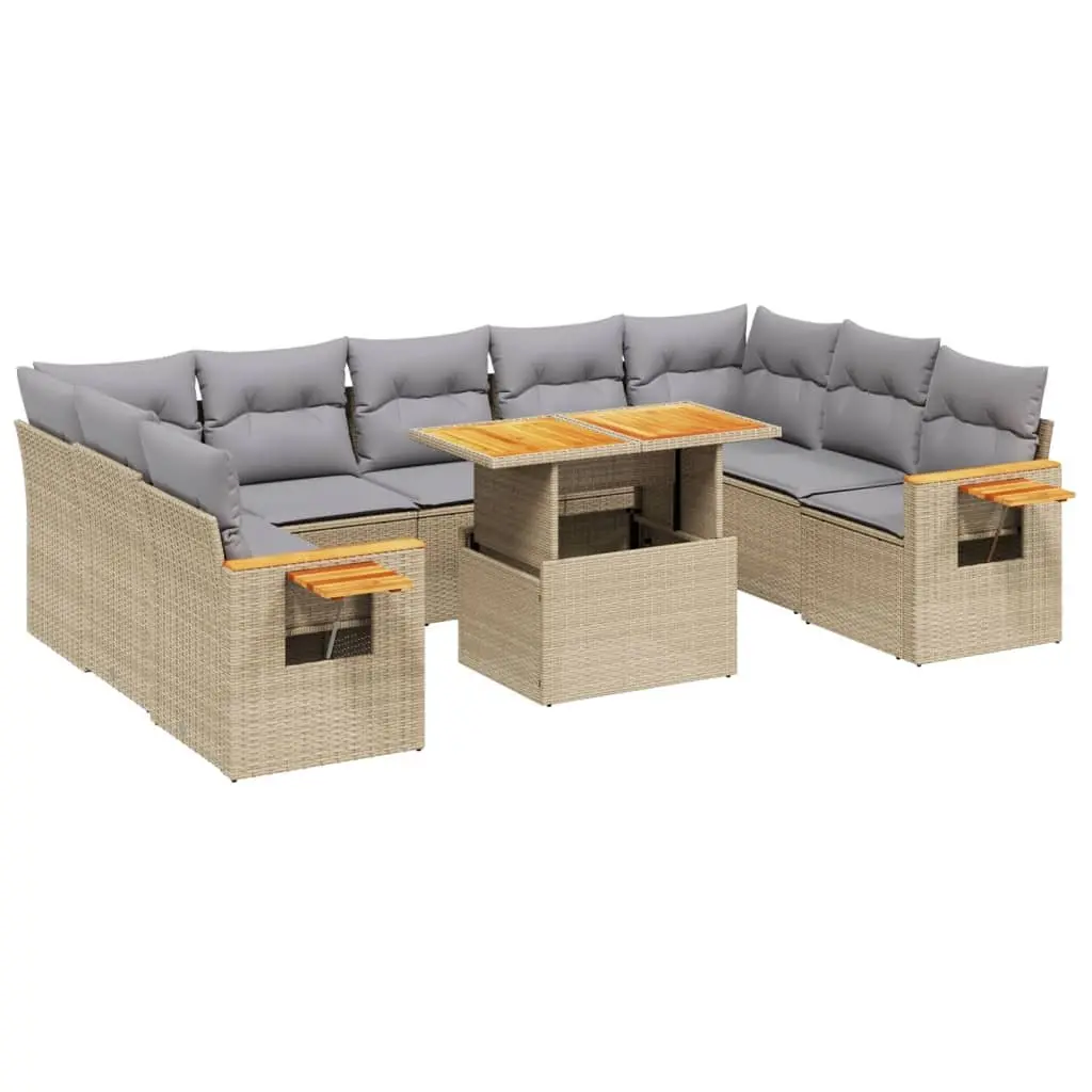 Garden Sofa Set Modular 10 Piece Outdoor Furniture Beige Poly Rattan