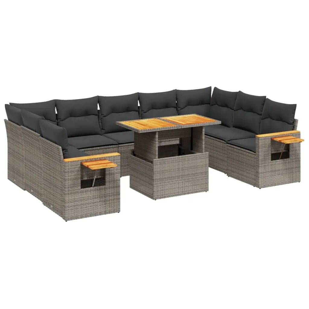 Garden Sofa Set 10 Piece Outdoor Furniture Grey Modular Patio Lounge Cushions