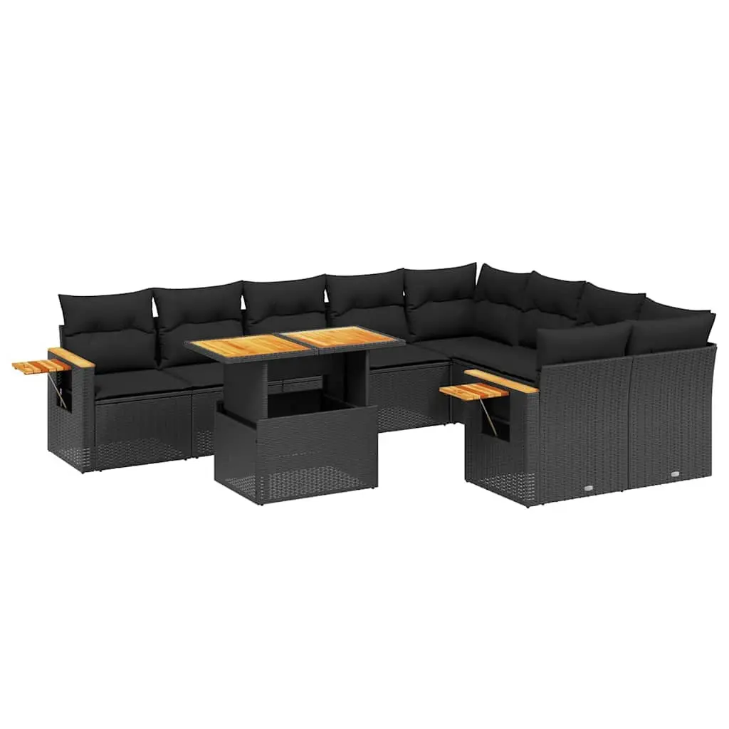 Modular Patio Furniture Set 10 Piece Black Poly Rattan Outdoor Garden Sofa