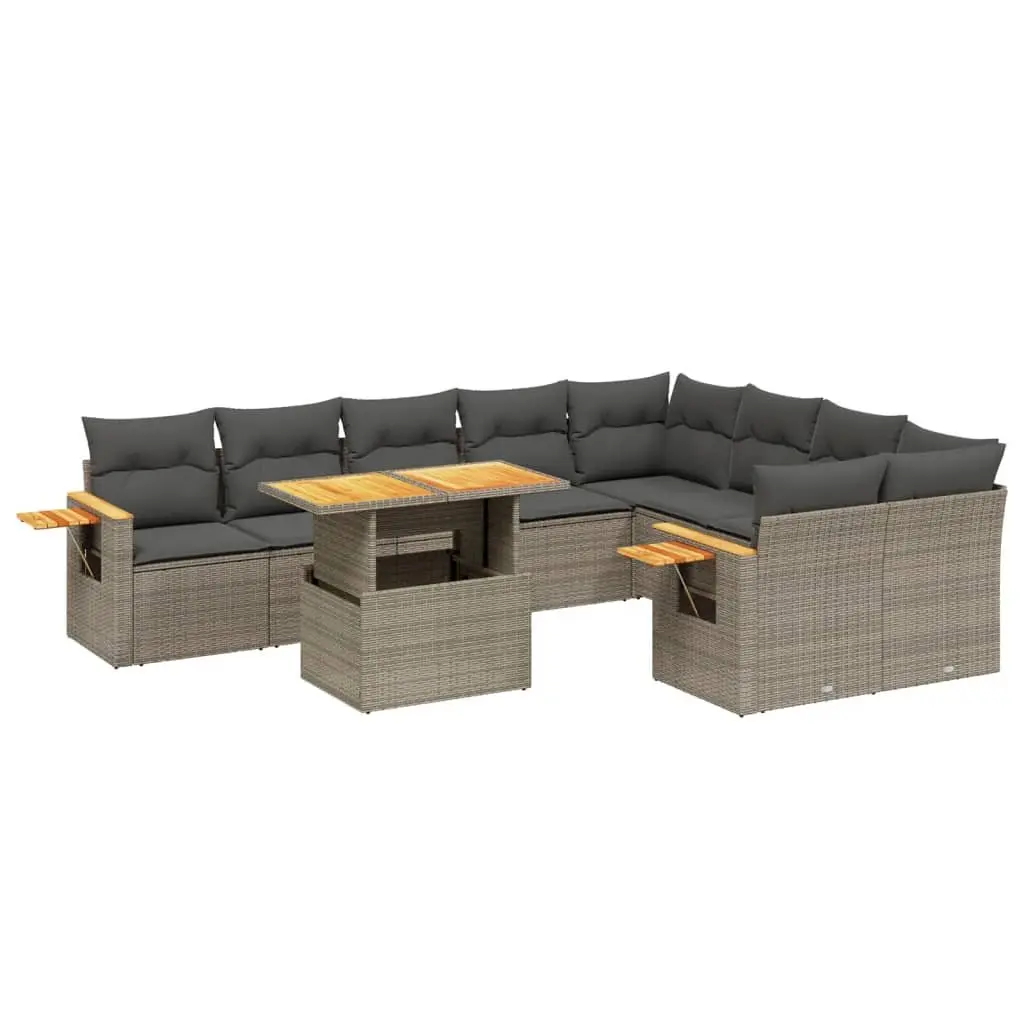 Garden Sofa Set 10 Piece Outdoor Furniture with Cushions Grey Rattan Patio