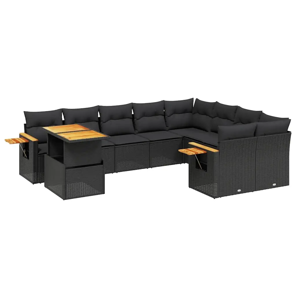 10 Piece Modular Outdoor Patio Furniture Set Black PE Rattan Garden Sofa with Removable Cushion Covers