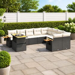 Garden Sofa Set 10 Piece Outdoor Furniture Black Poly Rattan Patio Lounge