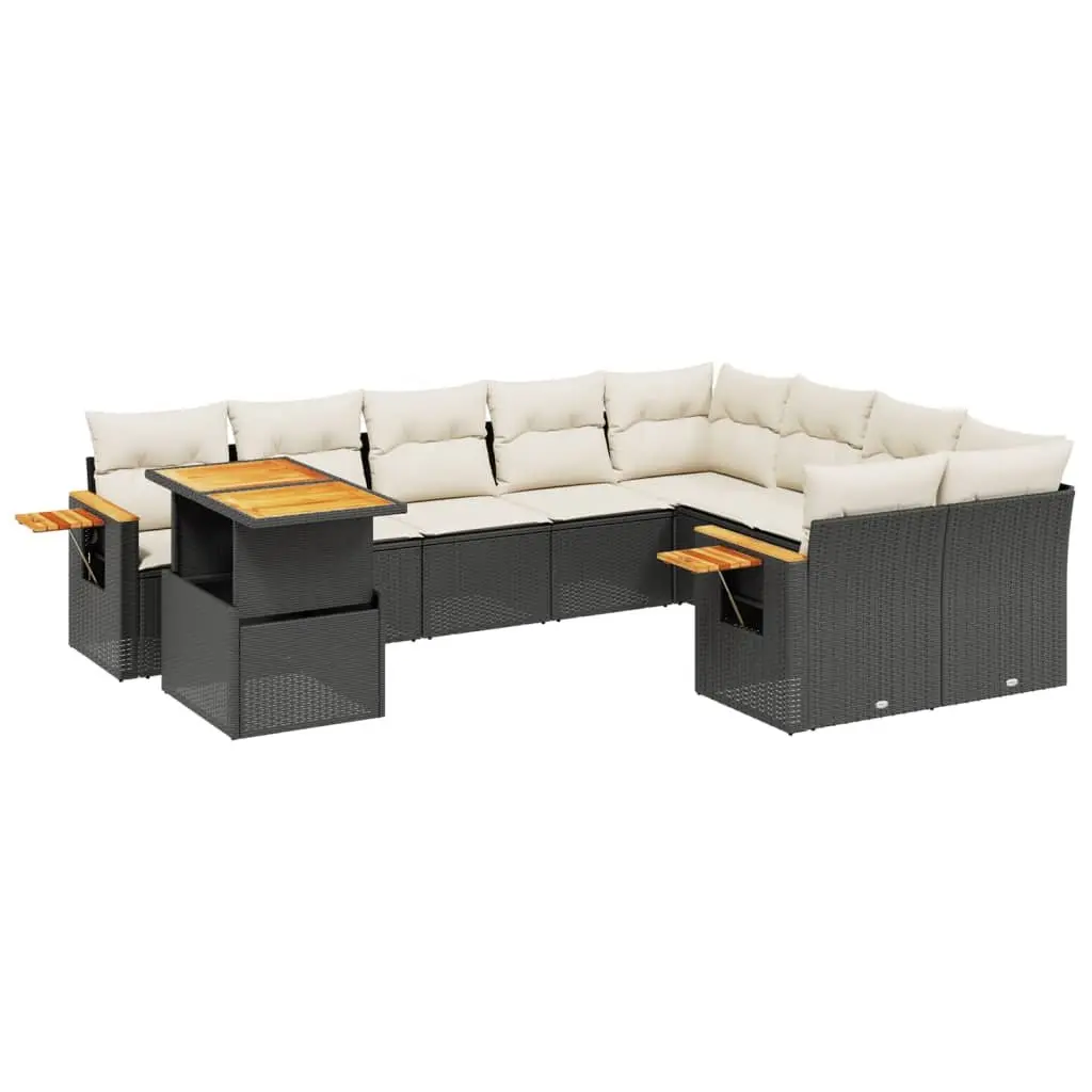 Garden Sofa Set 10 Piece Outdoor Furniture Black Poly Rattan Patio Lounge
