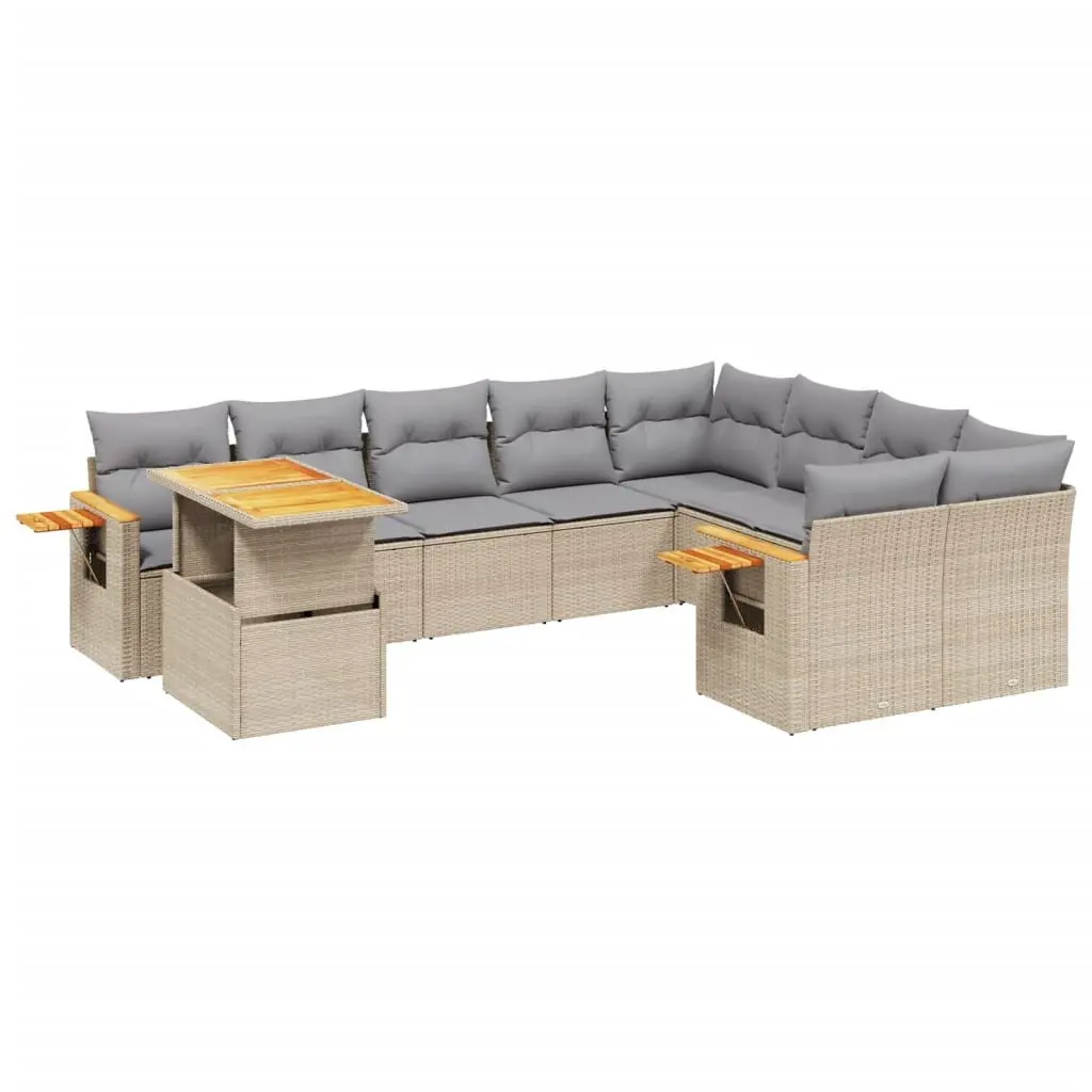 Garden Sofa Set 10 Piece Outdoor Furniture Beige Poly Rattan Patio Lounge