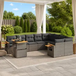 10-Piece Garden Sofa Set with Cushions Grey Outdoor Furniture Patio Conversation