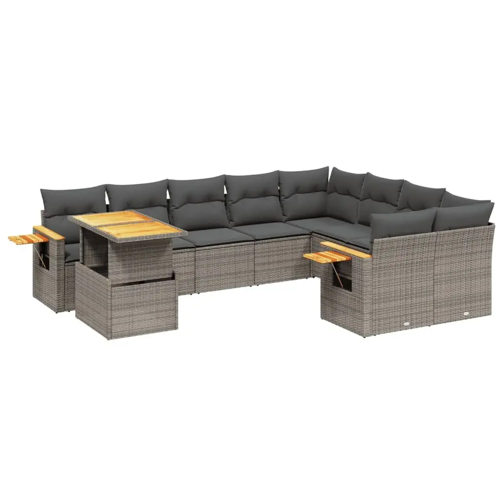 10 Piece Garden Sofa Set Grey PE Rattan Outdoor Furniture with Cushions