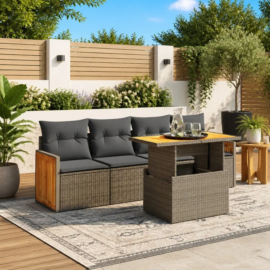 Modular Outdoor Furniture Grey Rattan 5 Piece Garden Sofa Set