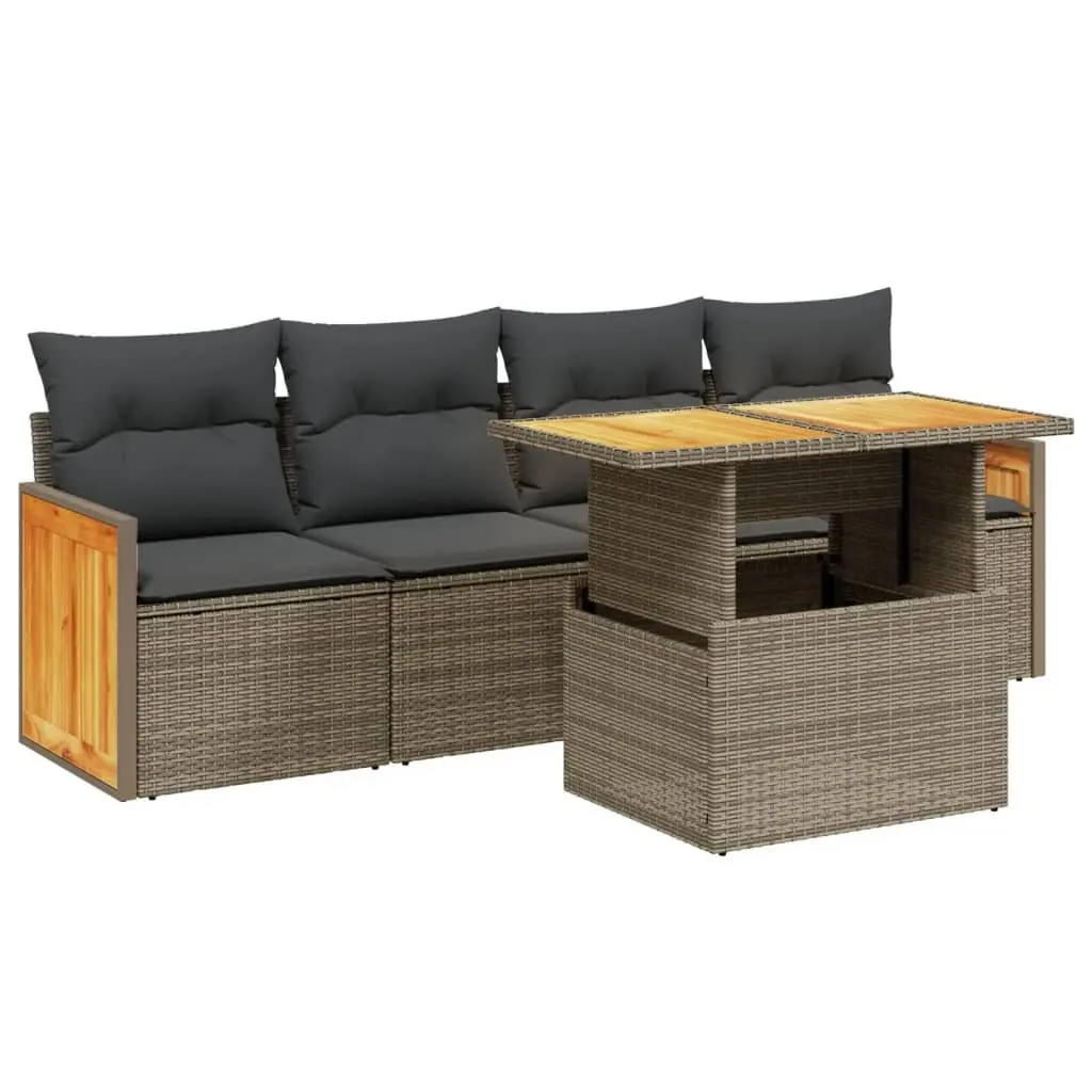 Modular Outdoor Furniture Grey Rattan 5 Piece Garden Sofa Set