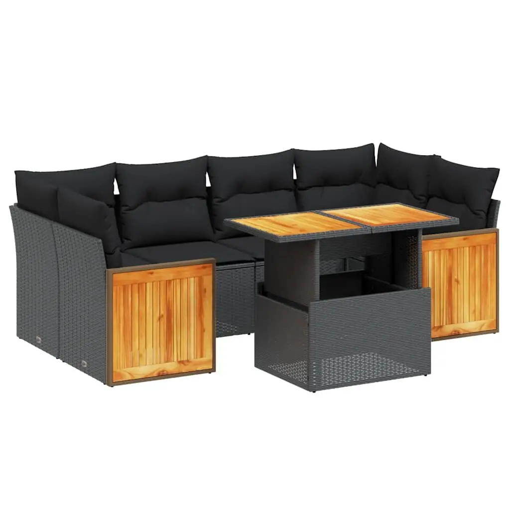 Garden Sofa Set 7 Piece Outdoor Furniture Patio Lounge Black Poly Rattan Modular