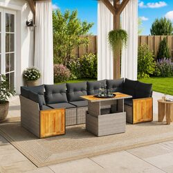 Friendly Grey Rattan 8 Piece Garden Sofa Set with Cushions