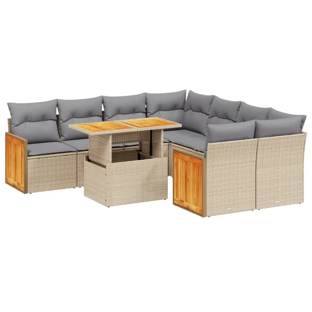 Outdoor Garden Sofa Set 9 Piece Modular Patio Furniture Beige Poly Rattan