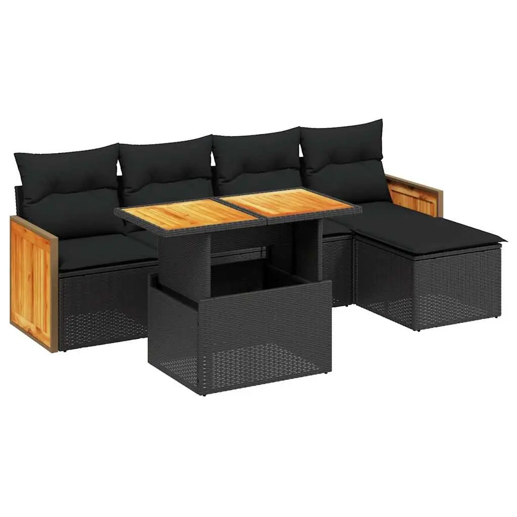 Garden Sofa Set 6 Piece Outdoor Furniture Patio Black Poly Rattan Modular