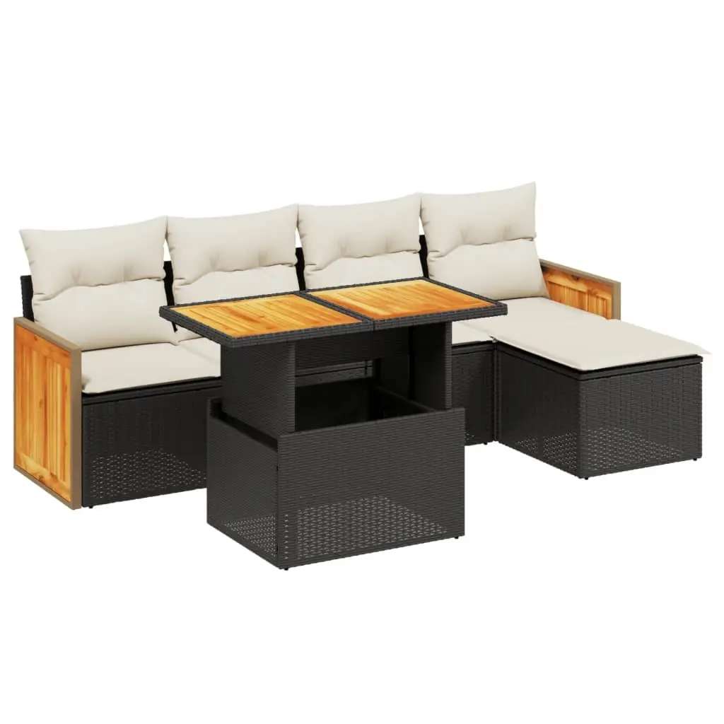 Garden Sofa Set 6 Piece Outdoor Furniture Patio Seating Black Poly Rattan