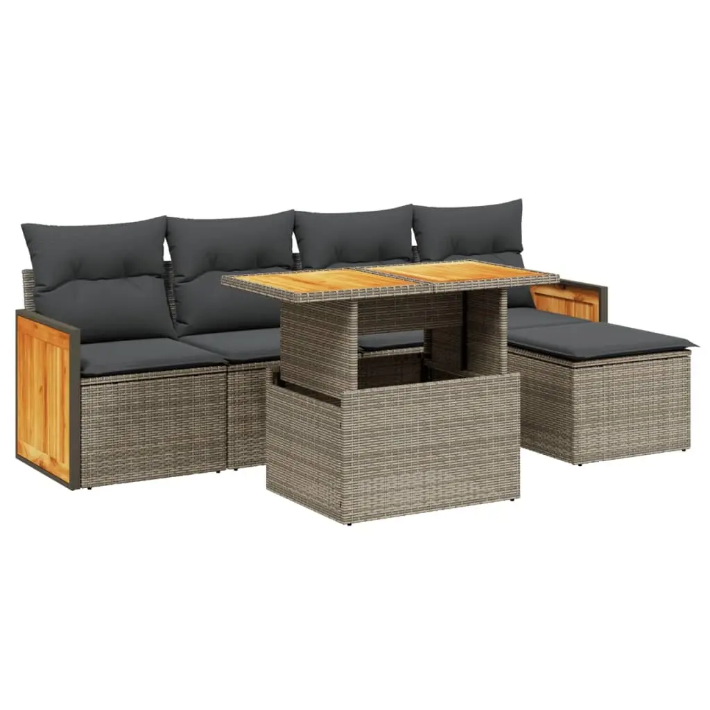 Garden Sofa Set 6 Piece Outdoor Furniture Grey Poly Rattan Modular Patio Lounge