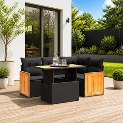 5 Piece Garden Sofa Set with Cushions Black Outdoor Furniture Patio Lounger