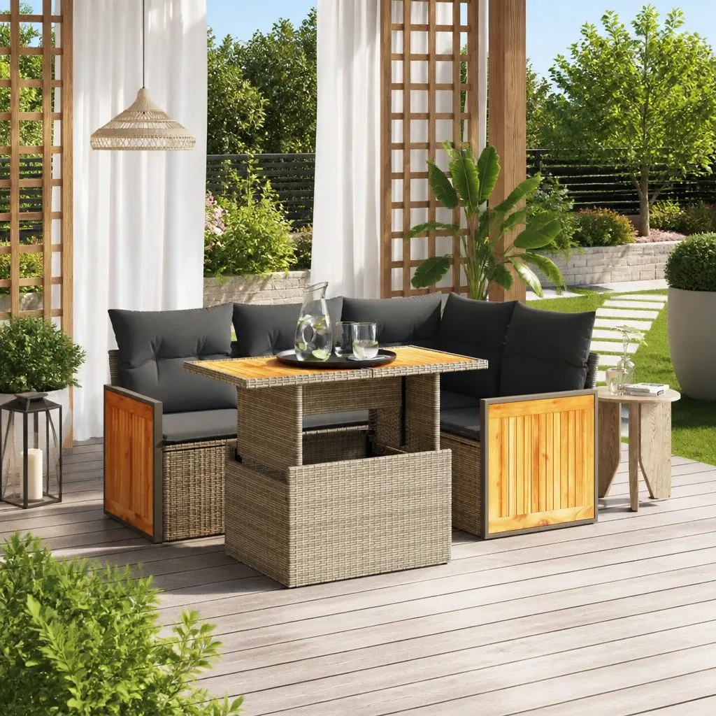 Garden Sofa Set 5 Piece Outdoor Furniture Patio Conversation Grey Poly Rattan