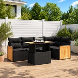 6 Piece Garden Sofa Set Outdoor Furniture Patio Lounge Black Poly Rattan