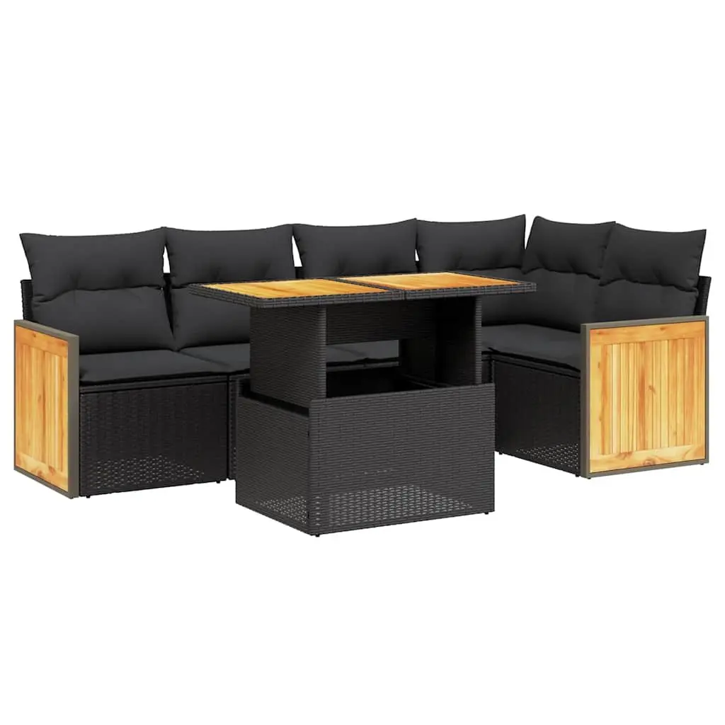 6 Piece Garden Sofa Set Outdoor Furniture Patio Lounge Black Poly Rattan