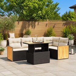 Friendly Black Poly Rattan 6-Piece Outdoor Sofa Set
