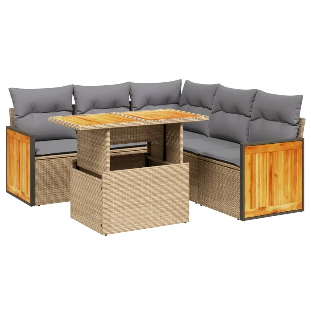 Garden Sofa Set 6 Piece Outdoor Furniture Patio Lounge Beige Poly Rattan Modular