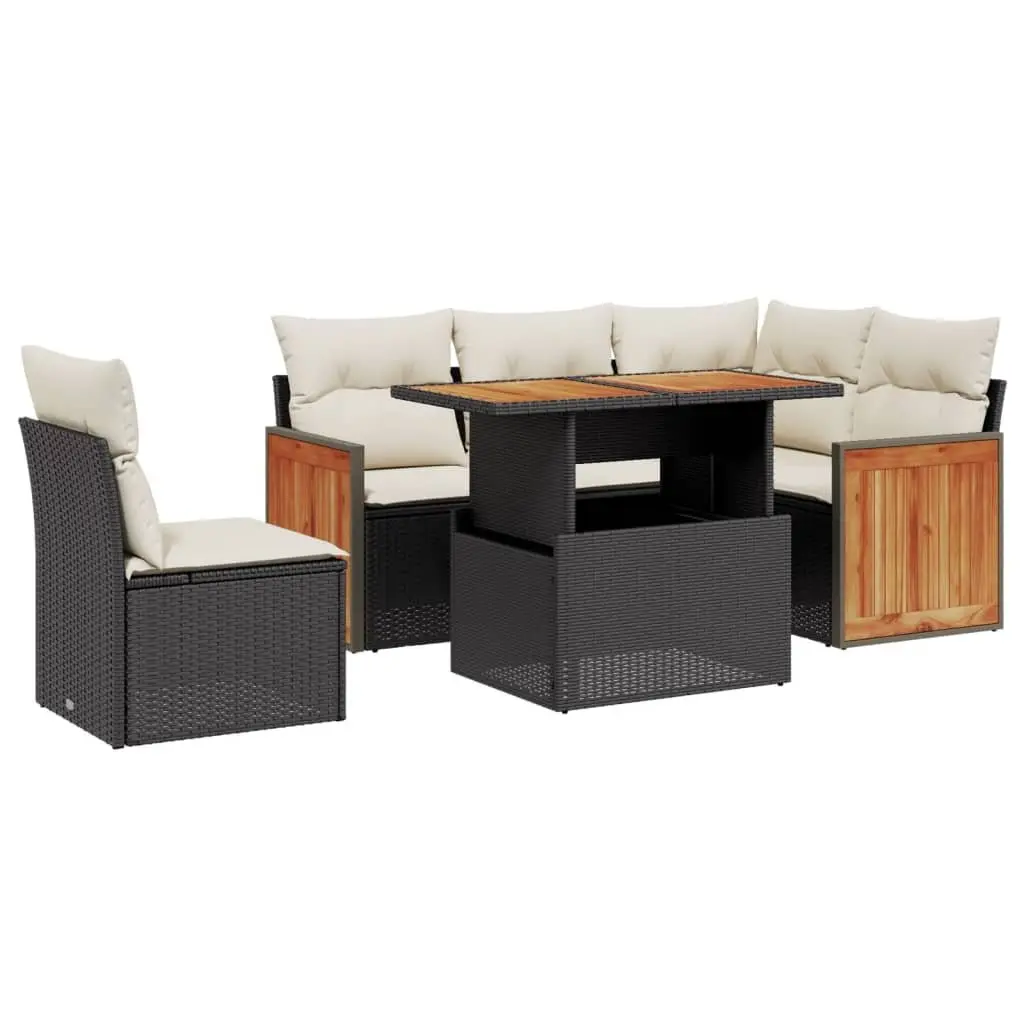 Garden Sofa Set 6 Piece Outdoor Furniture Patio Black Poly Rattan Modular