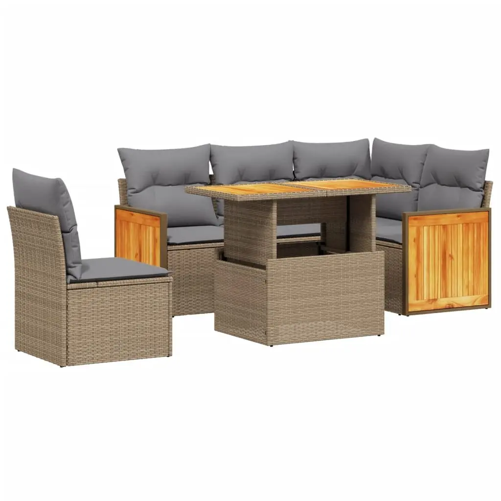 Modular Outdoor Furniture 6 Piece Garden Sofa Set Beige PE Rattan