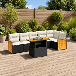 Outdoor Garden Sofa Set 7 Piece Patio Furniture with Cushions Black Rattan