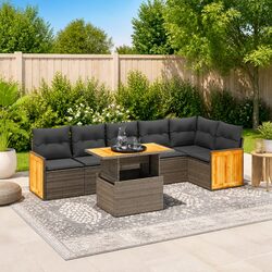 Garden Sofa Set 7 Piece Outdoor Furniture Patio Lounge Grey Poly Rattan Modular
